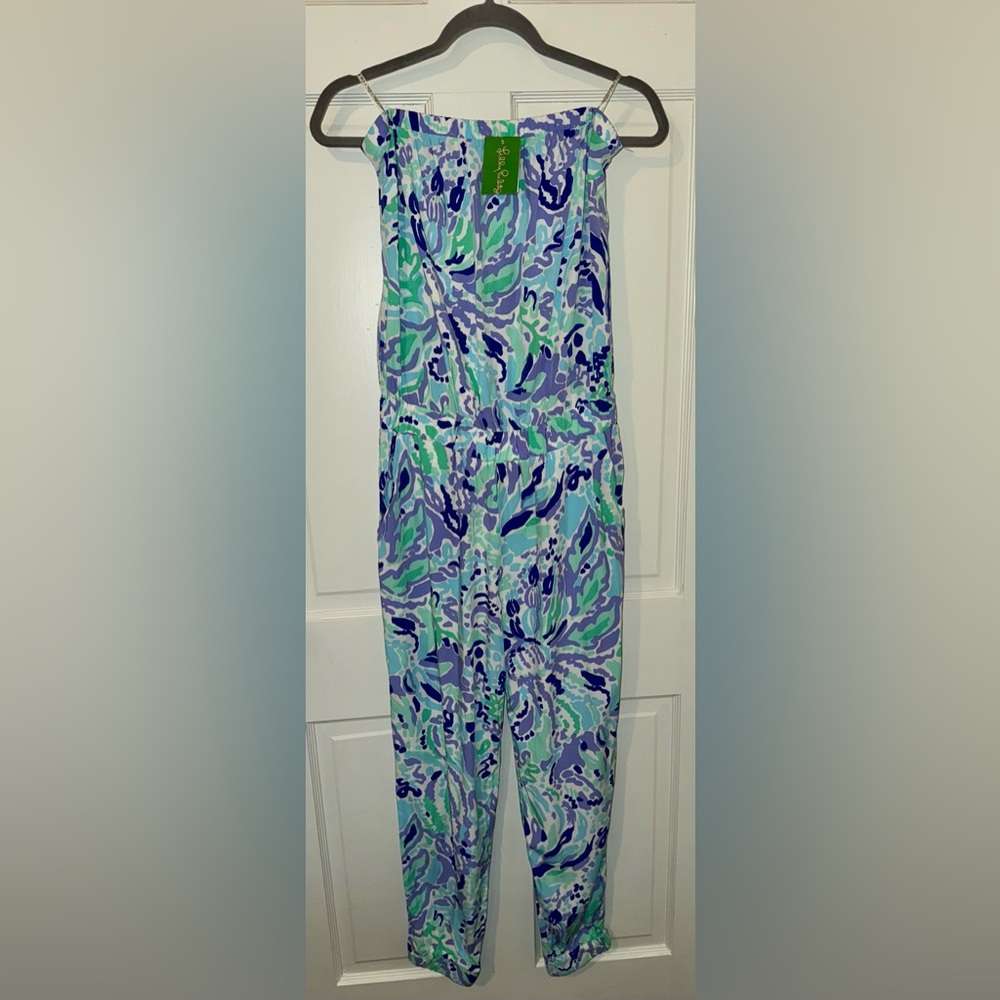 NWT Lilly Pulitzer Emiko Lillys Lilac Nice Ink Jumpsuit Romper Size M Medium